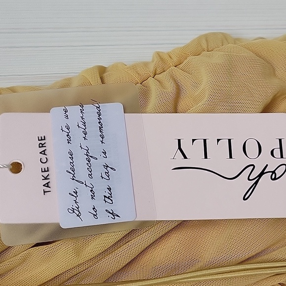 Oh Polly, women's  Gold Ruched Mini Dress Sz 8. New With Tags. Nylon, Elastane - Picture 4 of 7